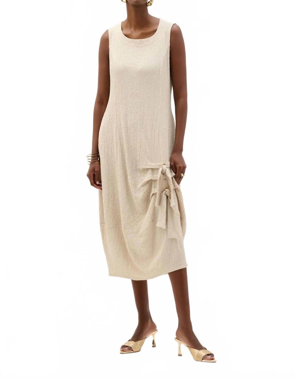 NEW JOSEPH RIBKOFF ruched sleeveless midi cocoon dress in moonstone